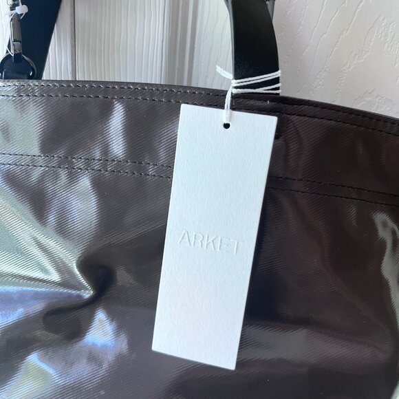 Arket Coated Canvas Tote in Dark Brown Water Resistant Silver New with Tags - Picture 4 of 6